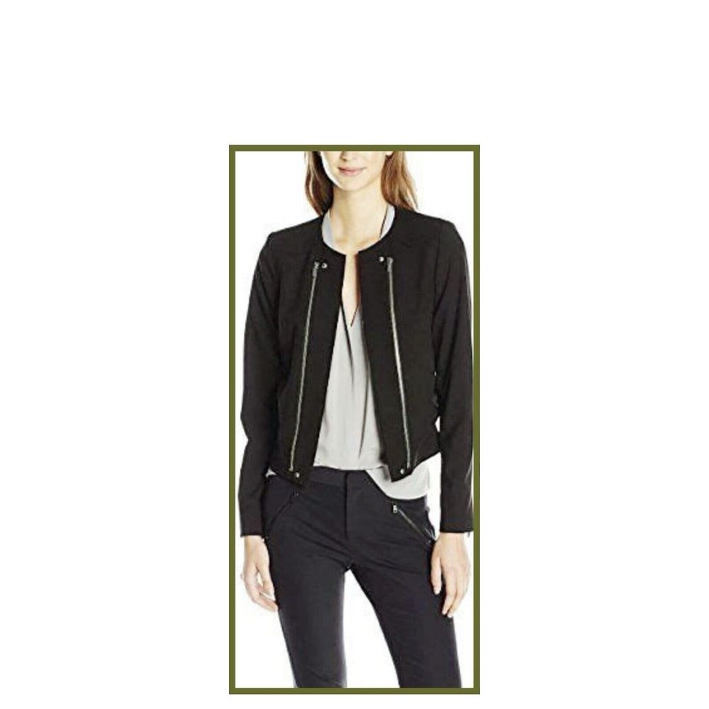 Calvin Klein Cropped Moto Jacket Open Front Zipper Black Blazer Size 10P